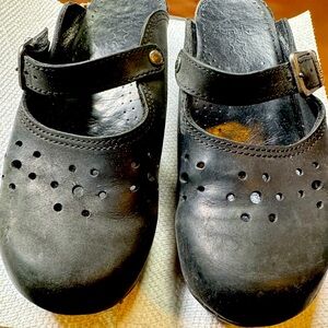 Dansko Black Leather Mules with Strap